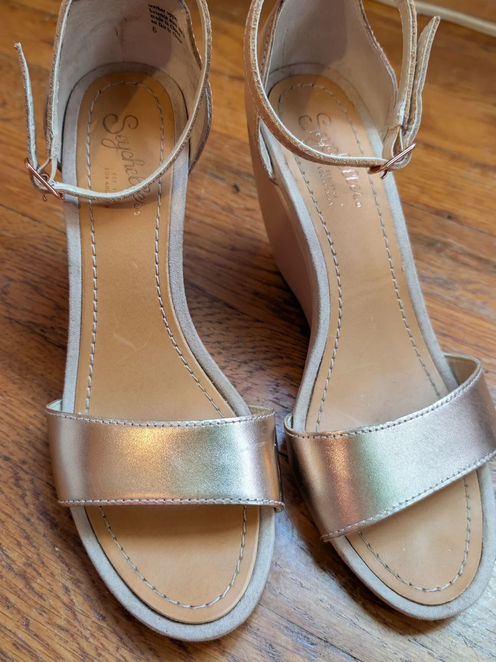 Seychelles Rose Gold Metallic Wedge Sandals